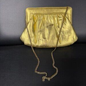 Gold Satin Clutch Bag by Ande'